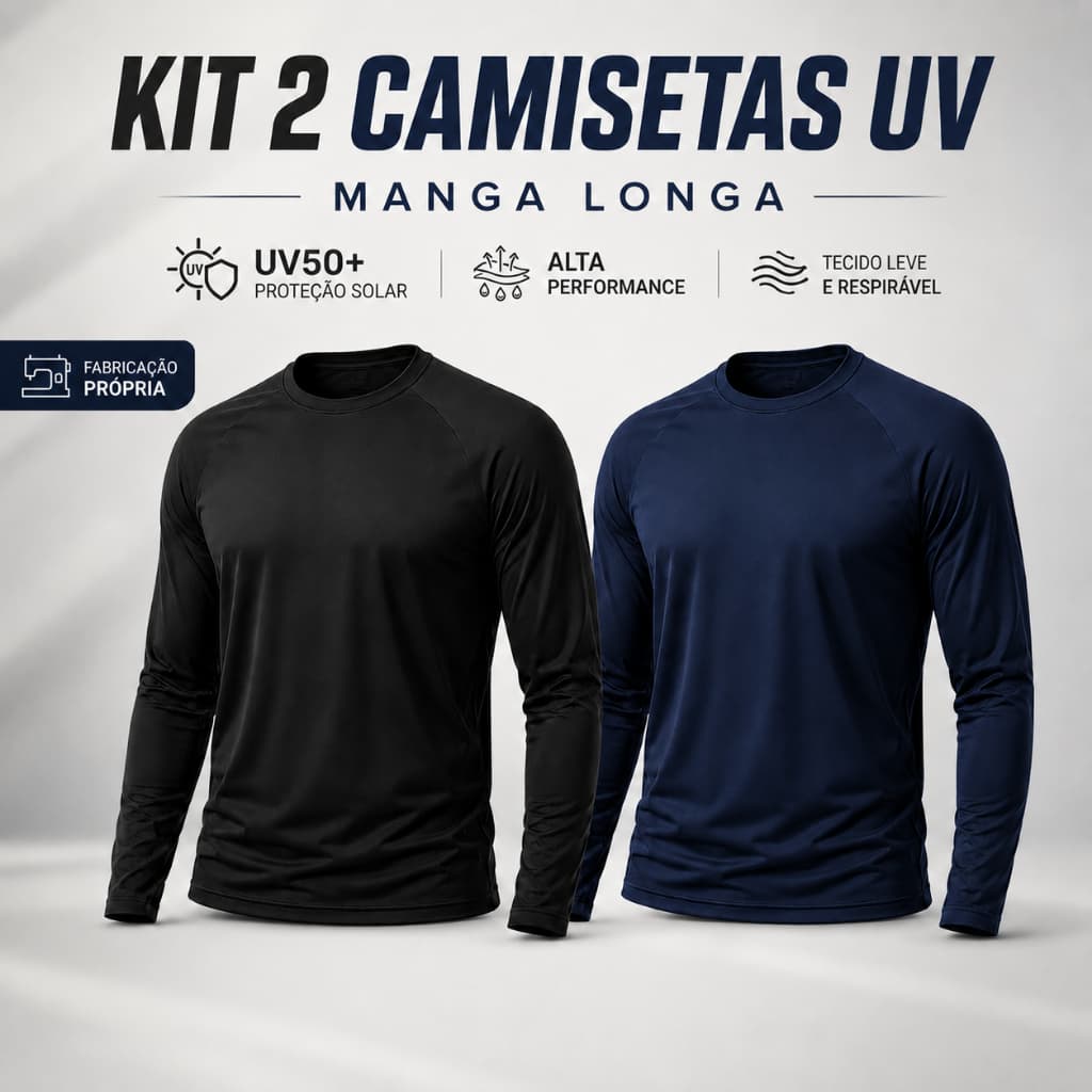 Kit 2 Blusa Térmica UV50+ Segunda Pele Camiseta Unissex Manga Longa Academia
