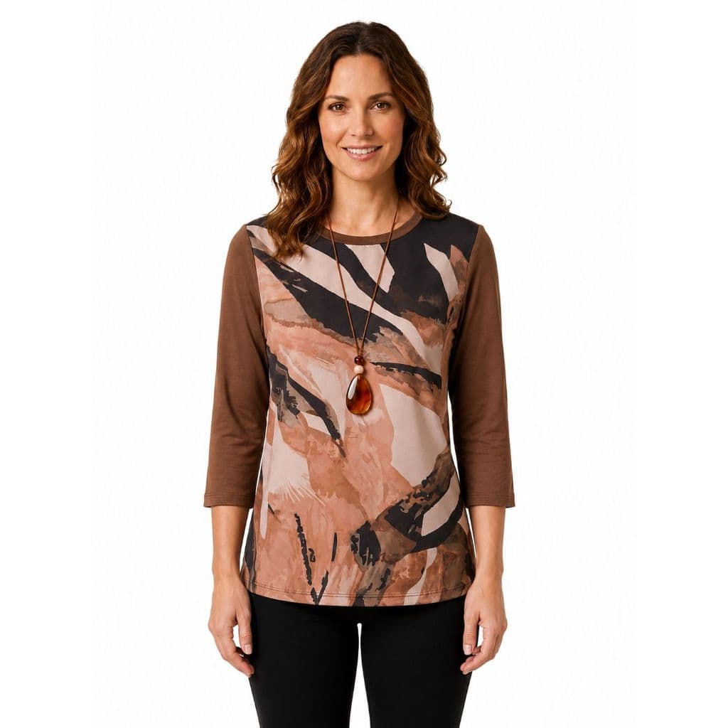Blusa Feminina Estampada Manga 3/4 Elegante Casual Confortável Moda Senhora Outono Inverno