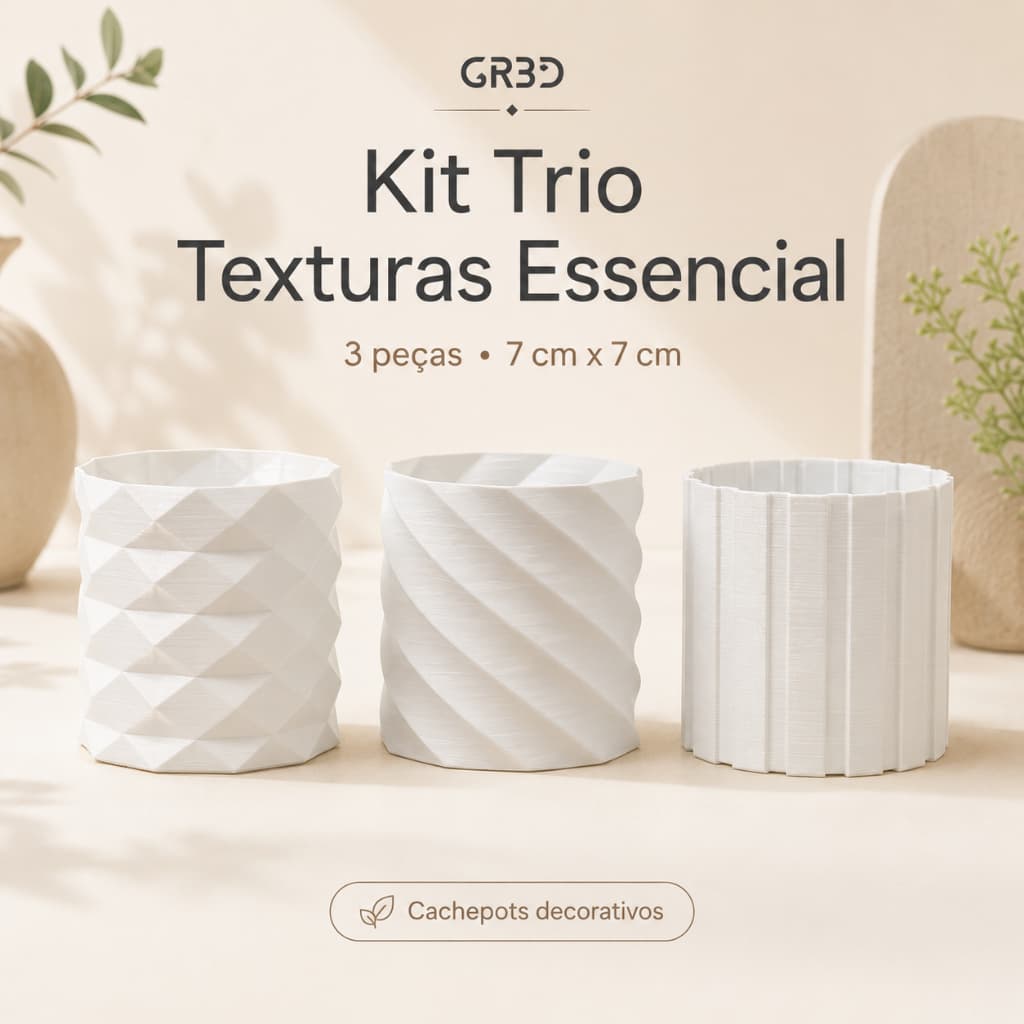Kit Trio Cachepots Decorativos Texturizados 7cm – Vasos para Plantas Artificiais e Decoração – 3 Pçs