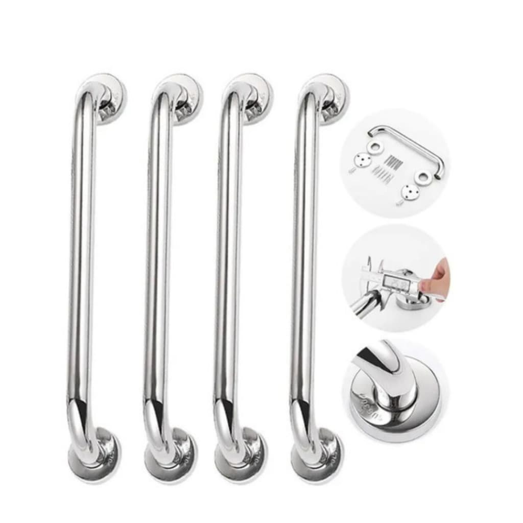 4x Alça 60cm Para Banheiro Barra De Apoio Idoso Aço Inox Prateado