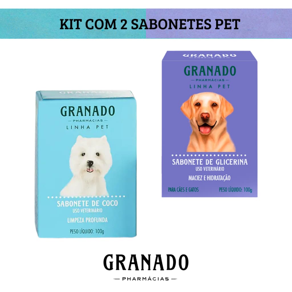 Kit 2 Sabonete Granado Linha Pet Em barra Coco 100g + Glicerina 90g