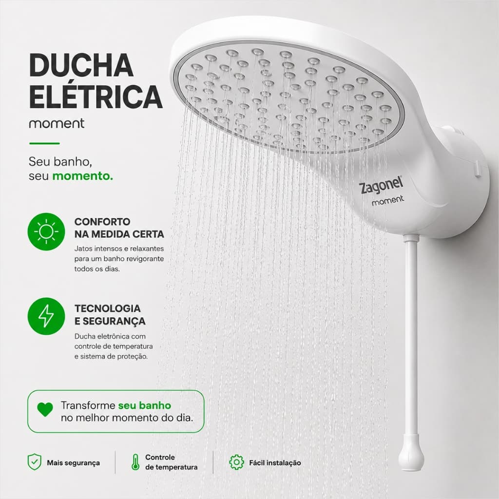 Chuveiro Elétrico Ducha Eletonica 127v Chuveiro Esquenta Água Ducha Forte Zagonel 4 Tempos 5500W