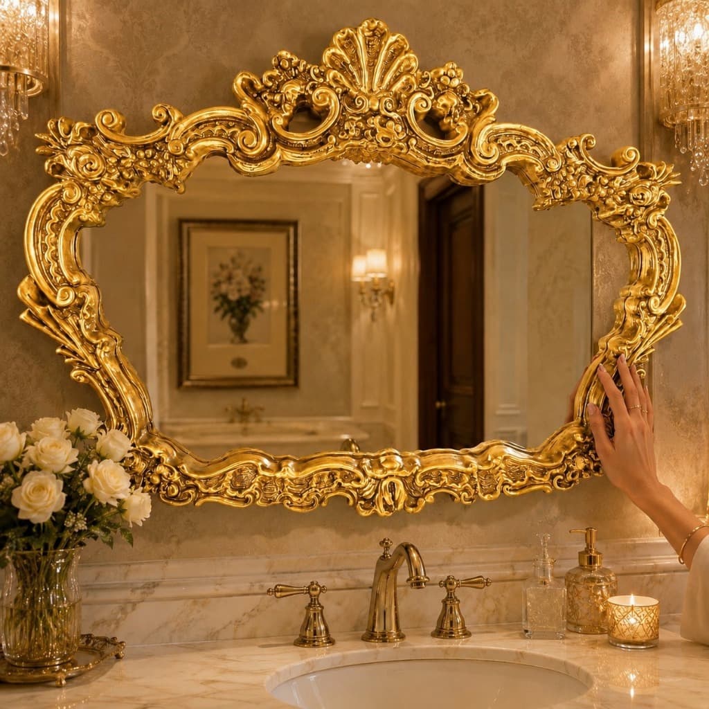 Espelho Moldura Dourado Elegante Lavabo Sala Quarto Parede Envio Rápido