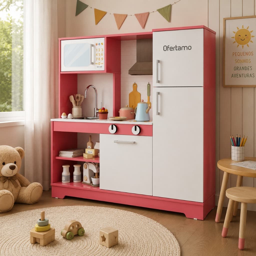 Cozinha Infantil de Brinquedo Elo MDF/MDP com Refrigerador Cuba Prateleiras e Nichos
