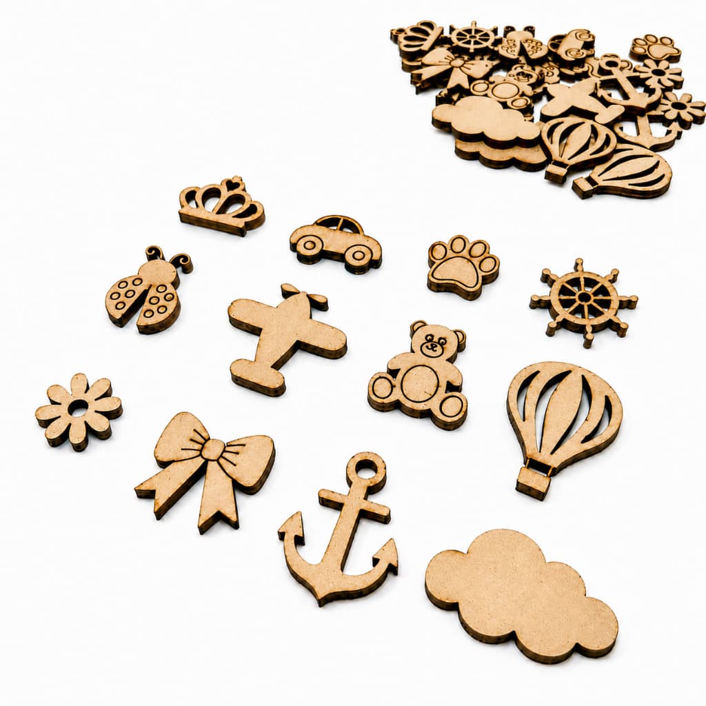 Kit 50 Apliques Premium MDF Cru 3mm Modelo Individual Para Artesanato Decoração Lembrancinhas Enfeites