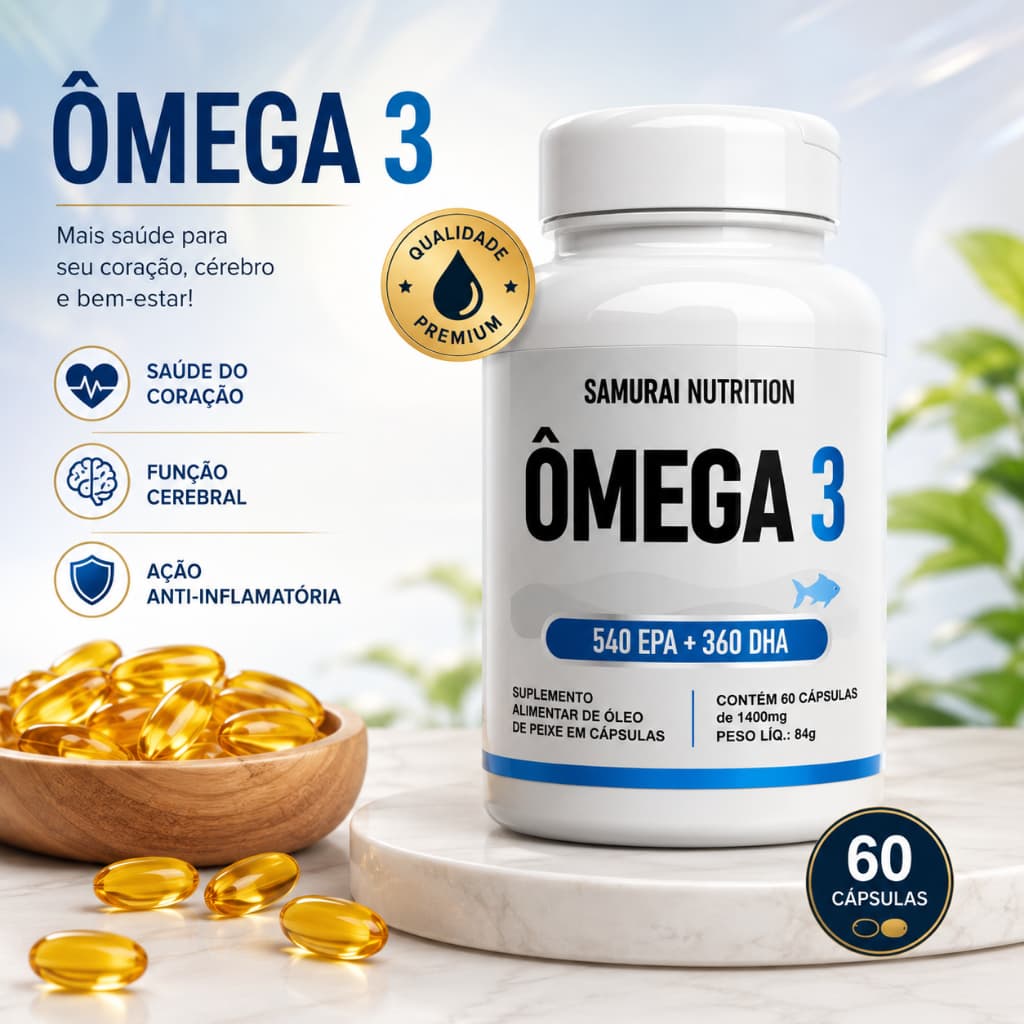 Omega 3 Samurai Nutrition Com 60 Cápsulas EPA 540mg DHA 360mg