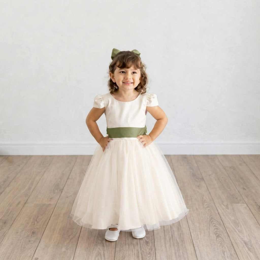 Vestido Longo OFF WHITE Daminha de Honra infantil 123 em 25 cores de faixa  florista ref4166