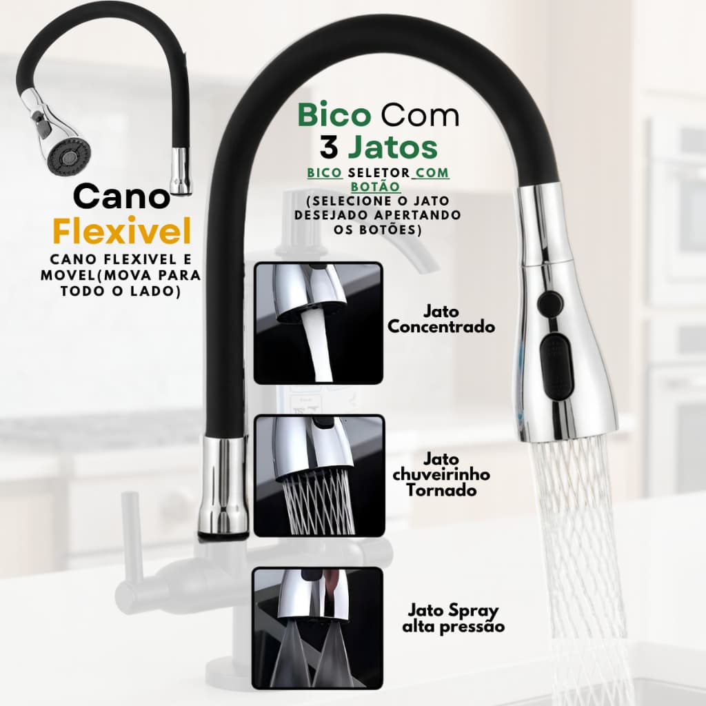 Cano flexivel preto 3 jatos