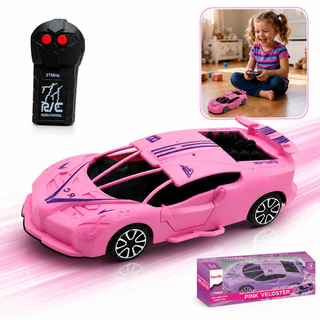 Carrinho De Controle Remoto Super Esportivo Com 2 Funções Frente Tras Menina Kizumba