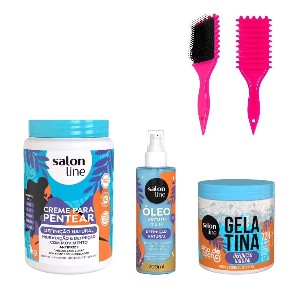 Kit Salon Line Definição Natural Creme 1kg + Gelatina 550g + Óleo 200ml + Polvo