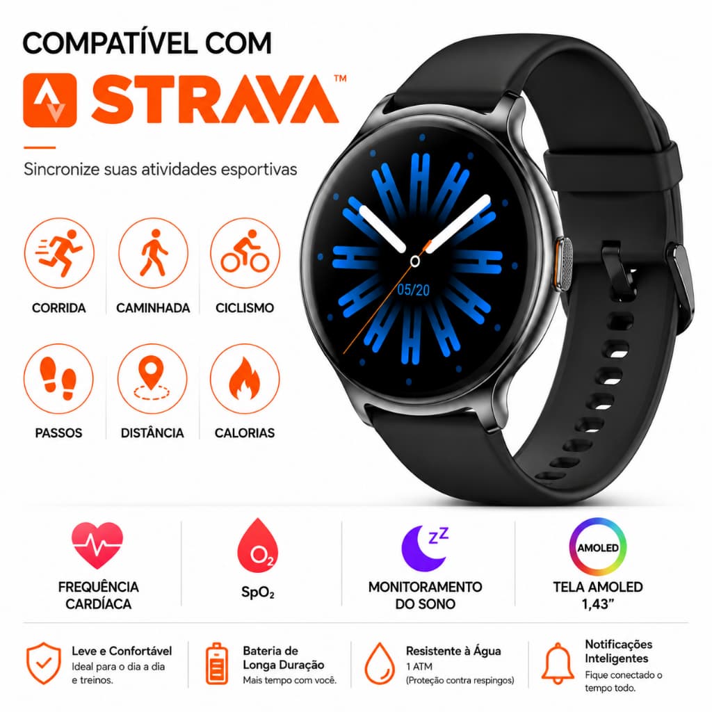 Relógio smartwatch Redondo Haylou solar Lite 2 Strava compatível android iOS diversos modos saúde e esportivos