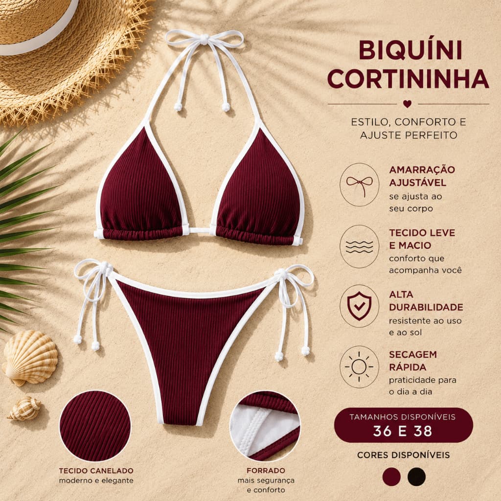 Biquini feminino fio dental Cortininha Canelado Anarruga com Forro detencia 2027