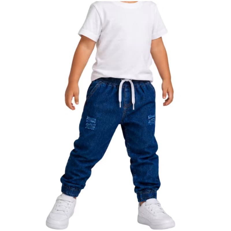 Calça Jeans Infantil Jogger Menino com Elástico e Regulador na Cintura