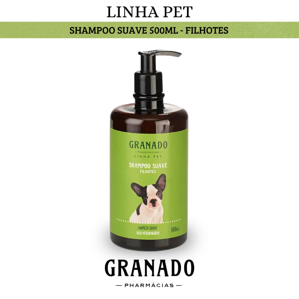 Shampoo Granado Linha Pet Limpeza Suave Filhotes 500ml Cães Cachorros e Gatos Hidratação e Brilho