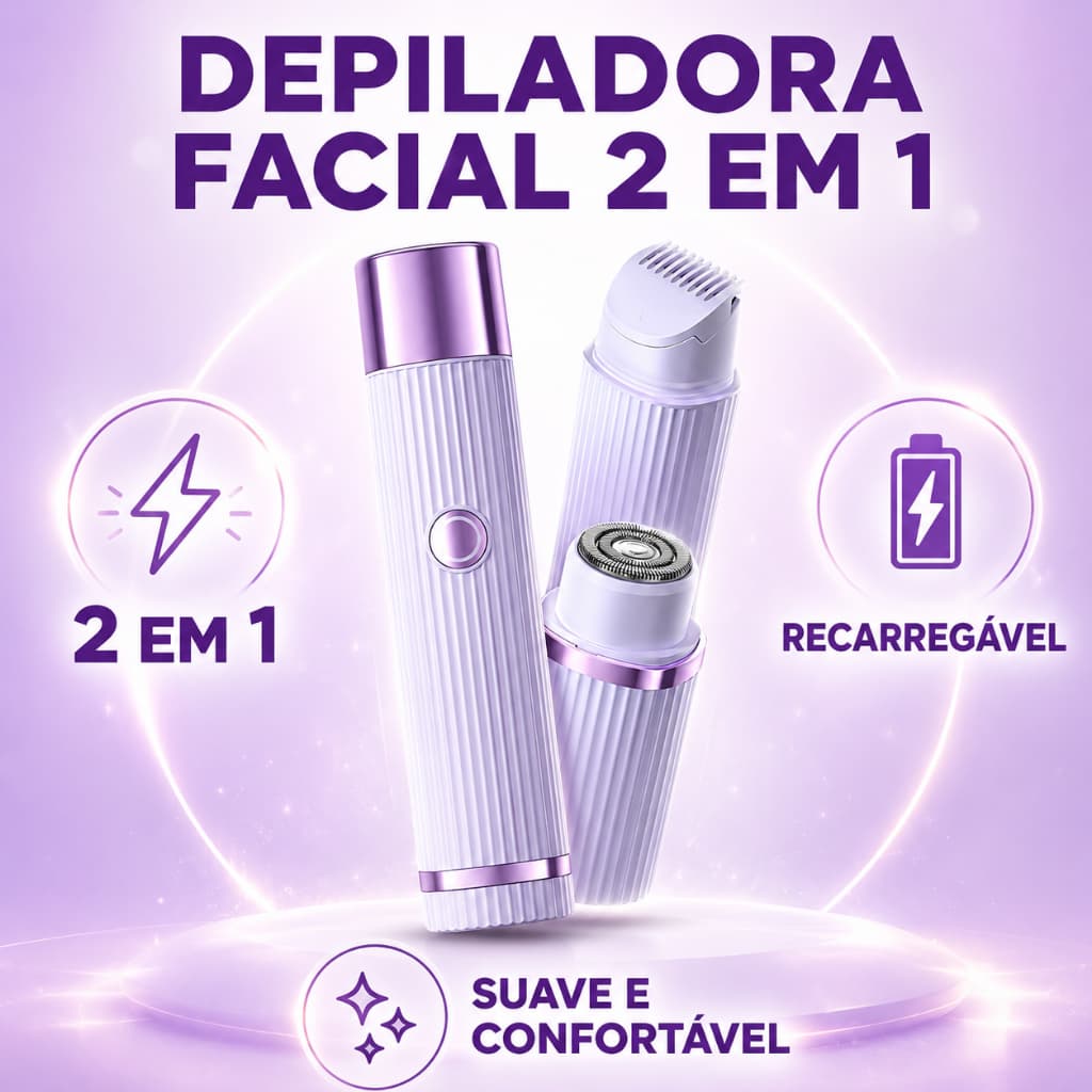 Batom Depilador Facial Feminino 2 em 1 Recarregável USB Aparador de Sobrancelhas Portátil Sem Dor