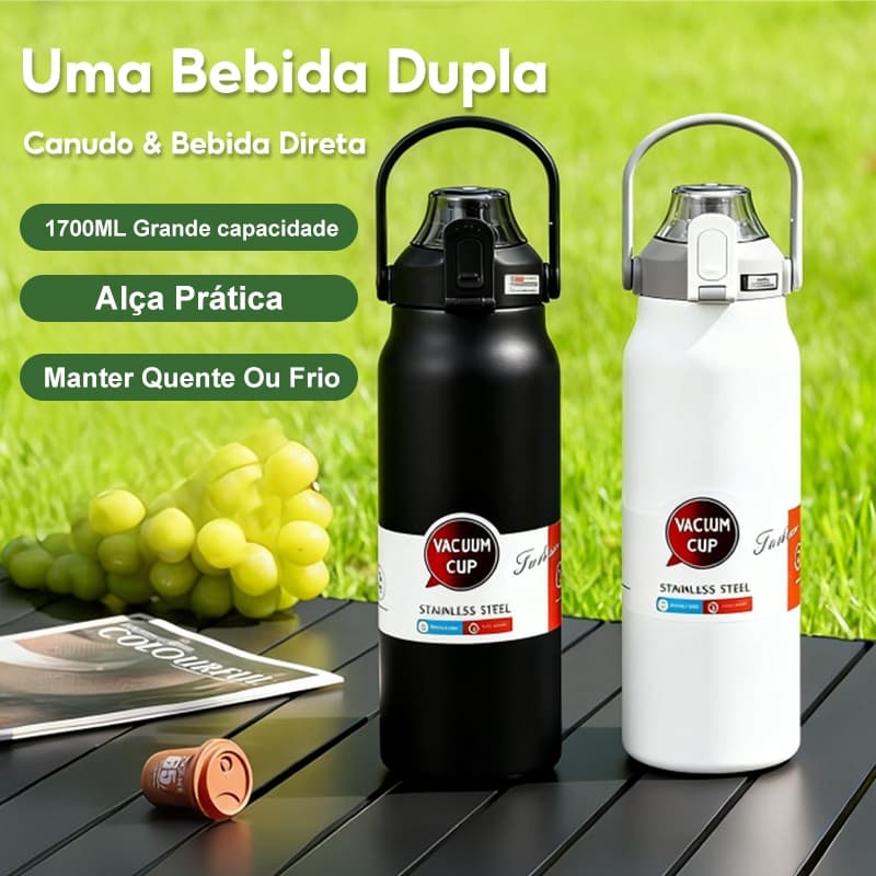 Garrafa Térmica De Grande Capacidade 1L/1.7 L Em Aço Inoxidável Com Canudo
