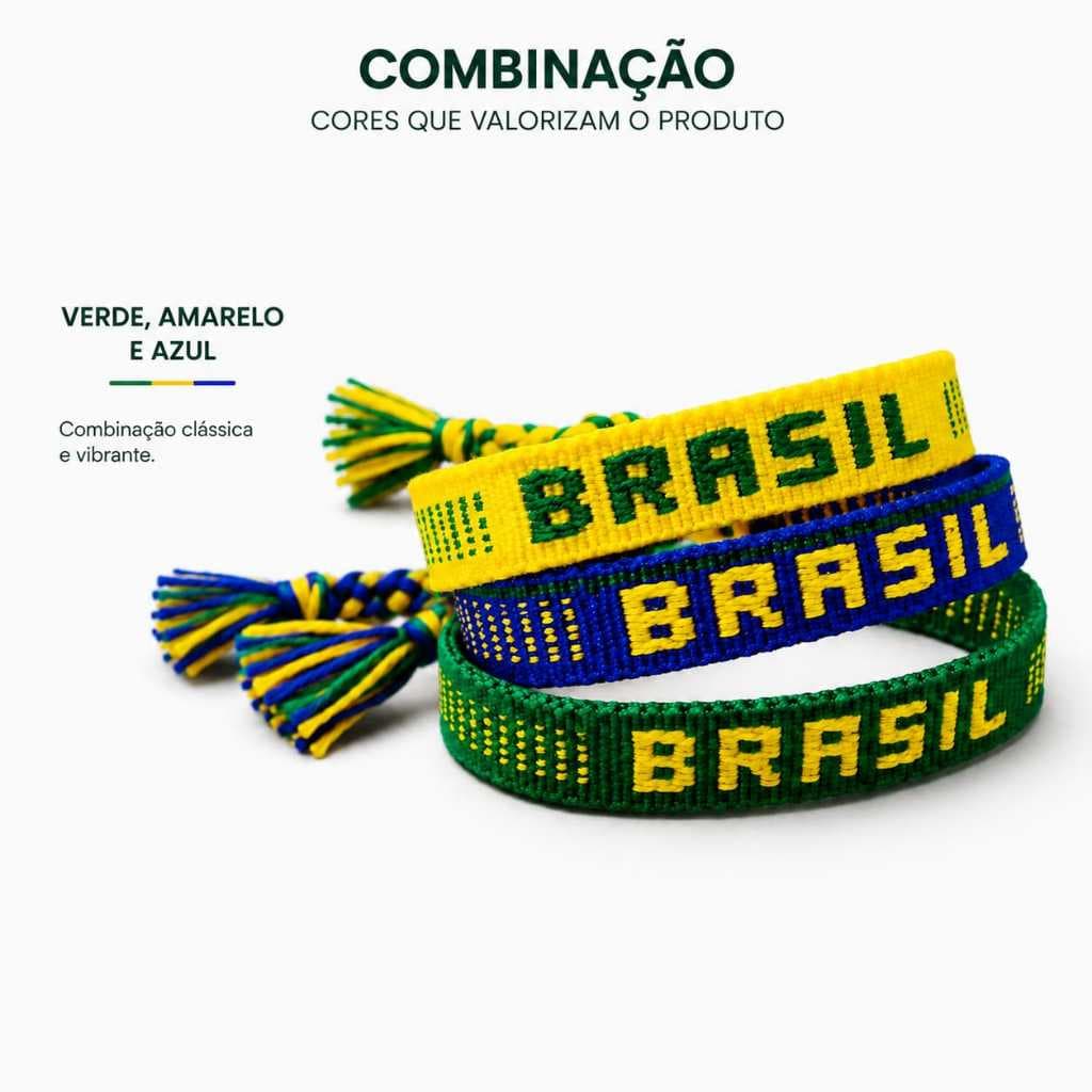Kit 3 Pulseiras Brasil Tecido Artesanais Bordadas Macramê Unisex Reguláveis | Tendência Acessório Torcedor Seleção