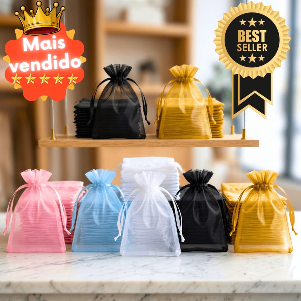 Kit 10/25/50/100 Saco Saquinho Organza Tule 7x9 9x12 10x15 Lembrancinha Festa Casamento