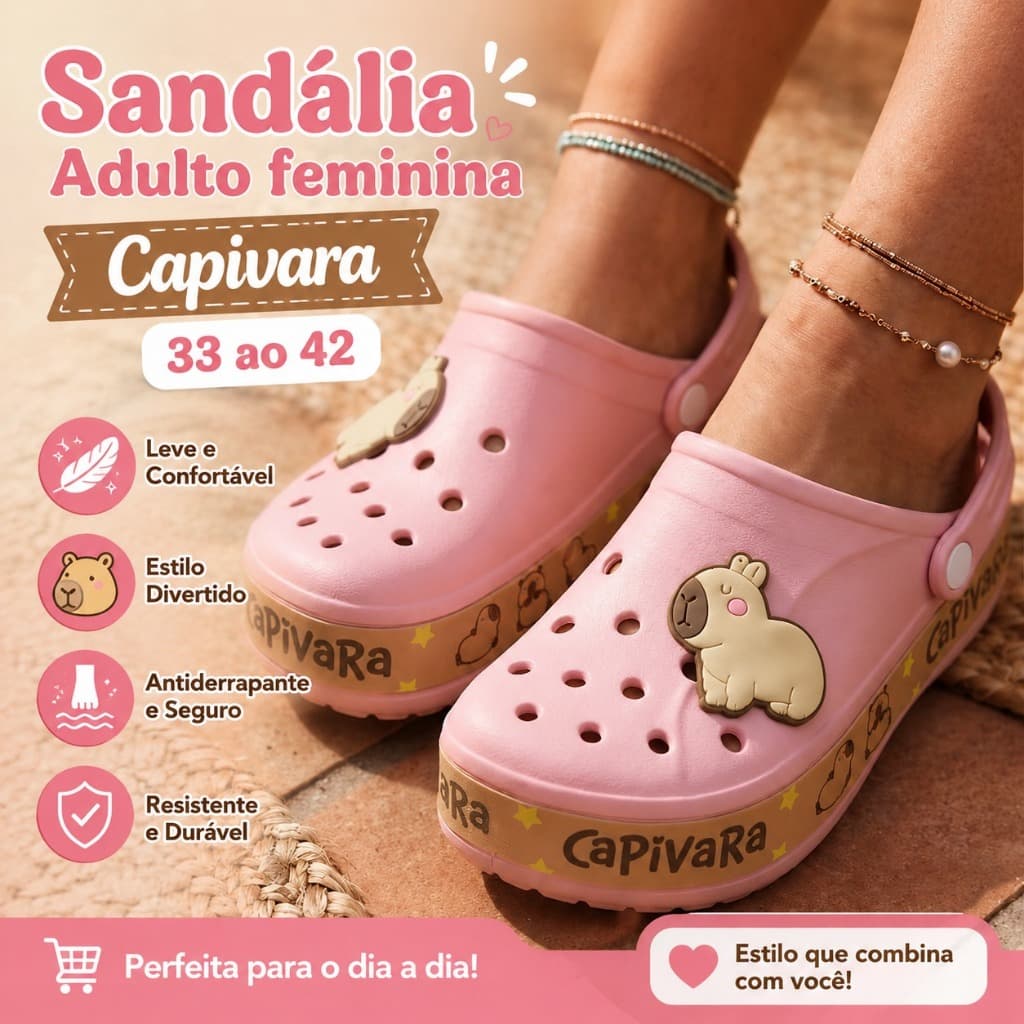 Sandália Babuche Adulto Capivara Feminino e Masculino Promoção Leve Macio Confortável