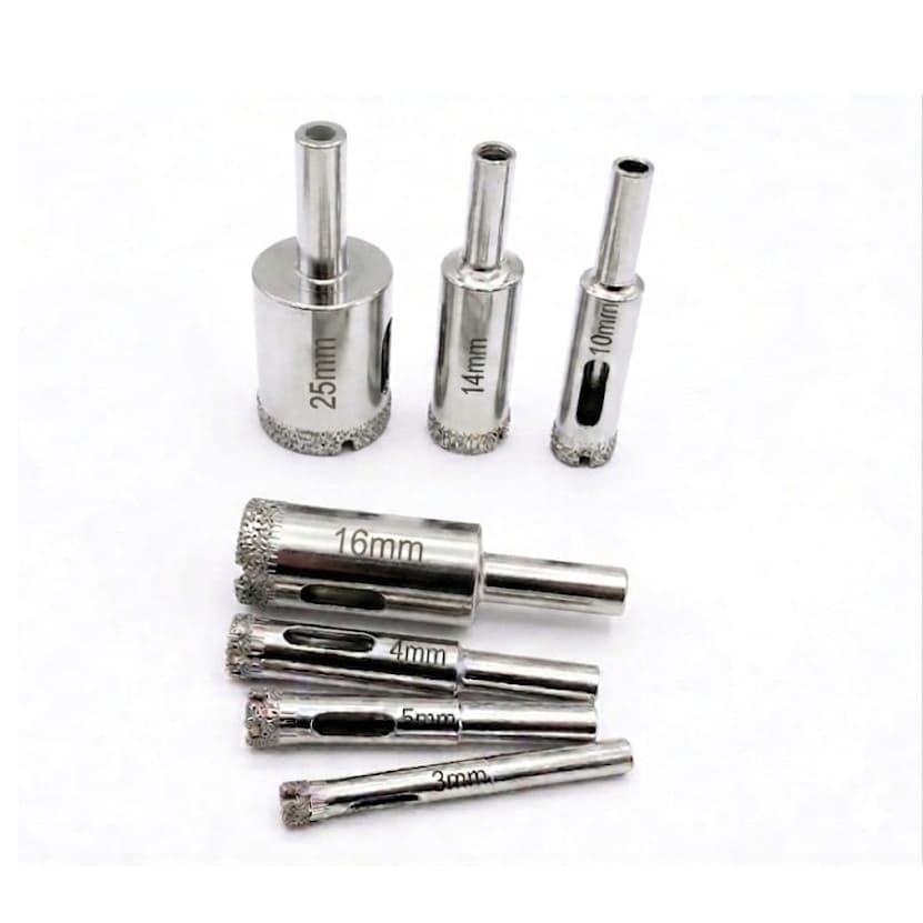 Kit 7 Brocas Serra Copo Diamantada Vidro 3 4 5 10 14 16 25mm