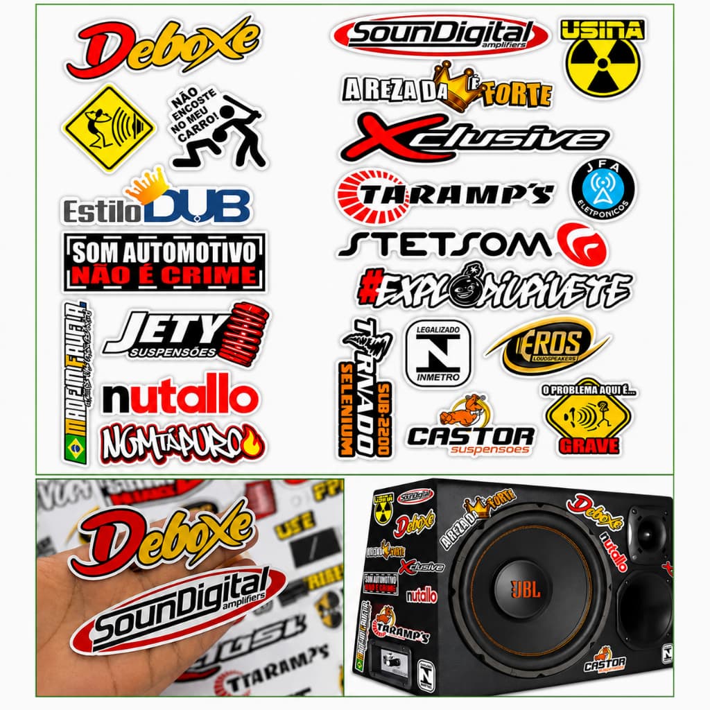 Kits 44 a 22 Adesivos para Carro Som Automotivo e Rebaixado - Marcas Frases Pancadão - APROVA D'ÁGUA