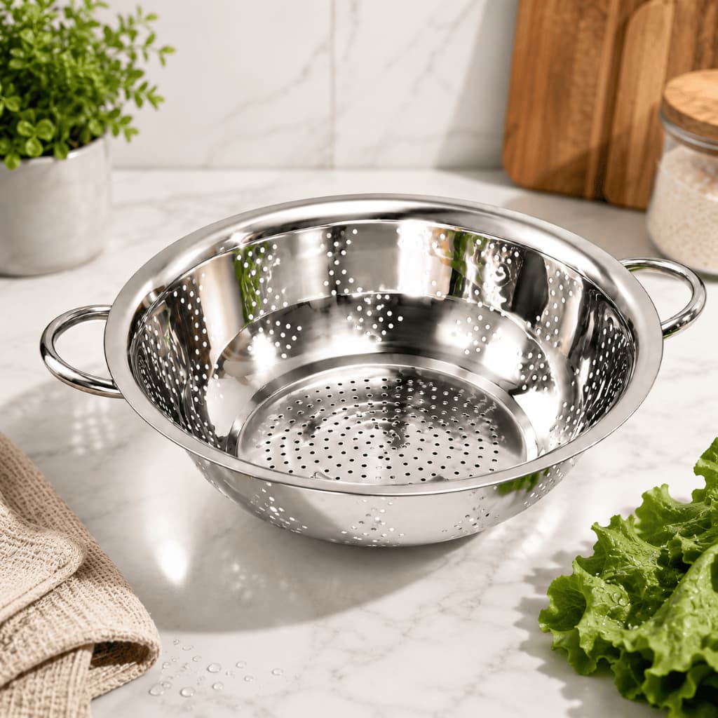 Escorredor de Massas Aço Inox 24cm com Alças Reforçadas Multiuso Cozinha Resistente