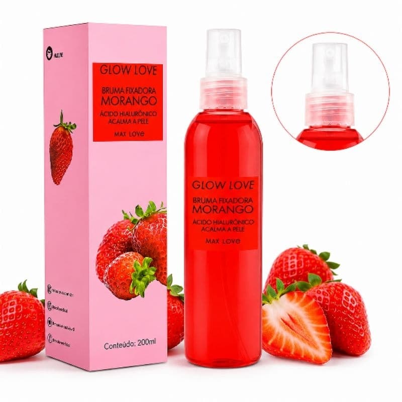 Bruma Fixadora Glow Love Morango Max Love 200ml – Fixação e Efeito Glow