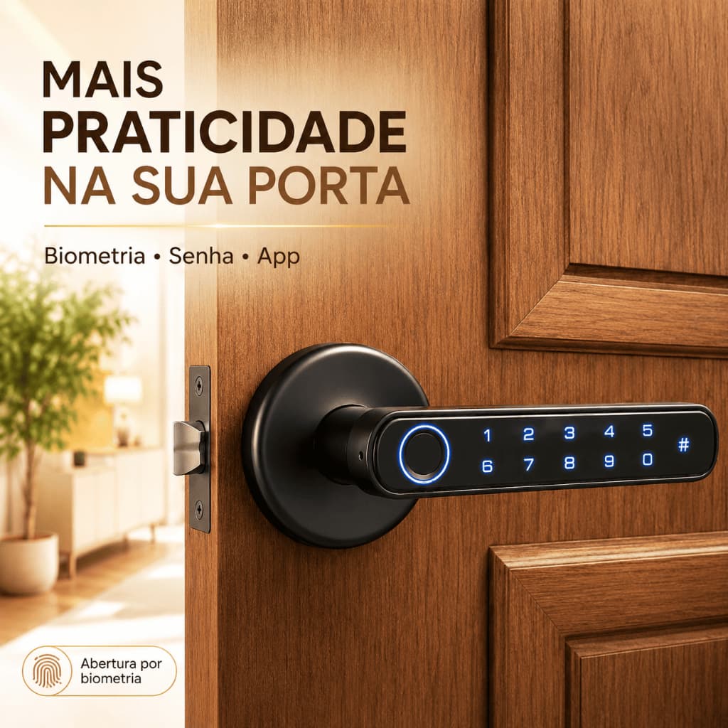 Fechadura Inteligente Maçaneta Digital Biometria Senha App Bluetooth