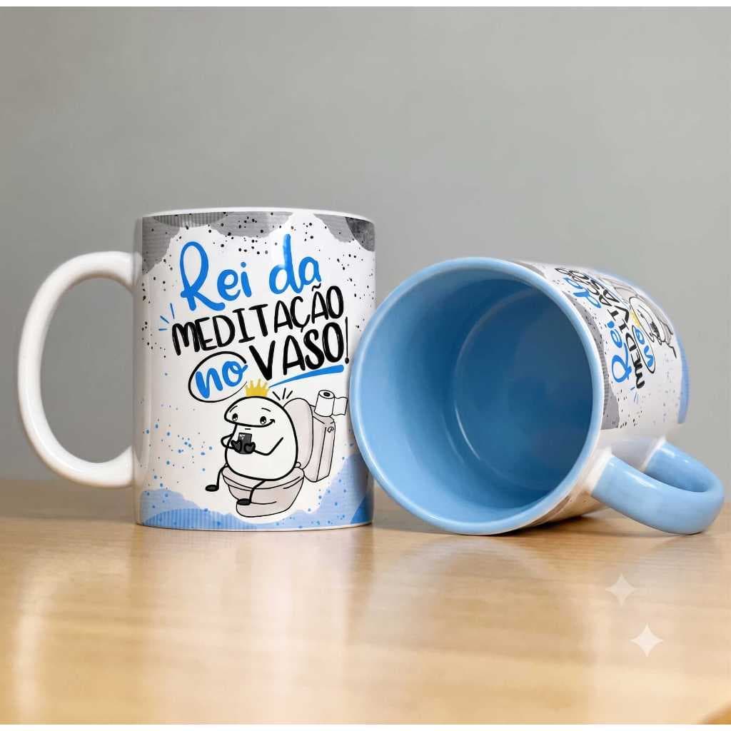 Caneca de Porcelana Rei da Meditação no Vaso Flork Frases Divertidas Dia dos Pais