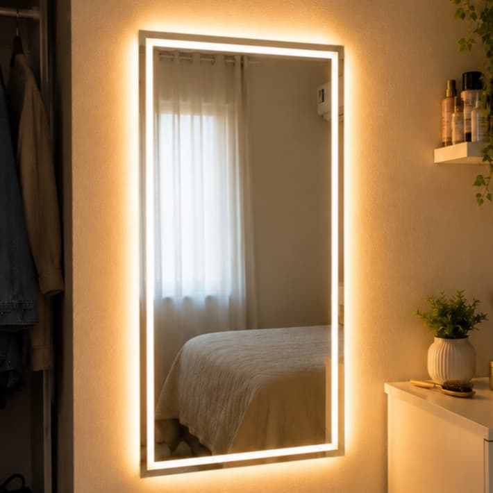 Espelho Retangular 60x40cm Jateado Lapidado com Led de 3 Cores Botão Touch Banheiro Entrega Rapida