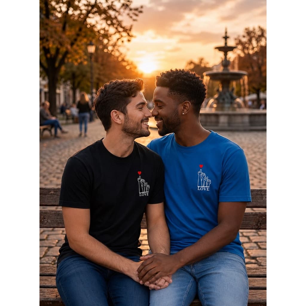 LOVE PRETO AZUL CAMISETA HOMENS MULHERES CASAIS BLUSA CAMISA AMOR LIBRAS CASUAL DIÁRIO BÁSICA ESTILO JOVEM MANGA CURTA