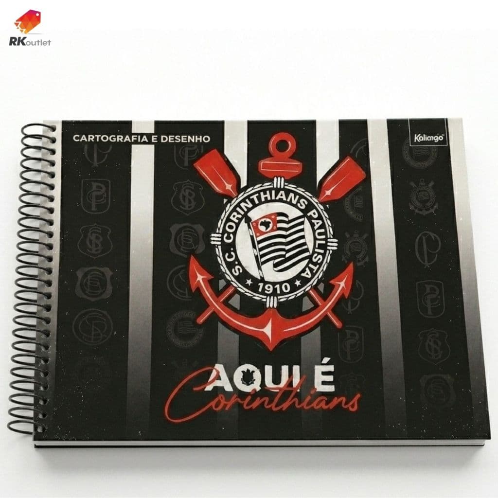 Caderno Corinthians Capa Dura Cartografia e Desenho 80 Folhas Fiel Timão Escolar