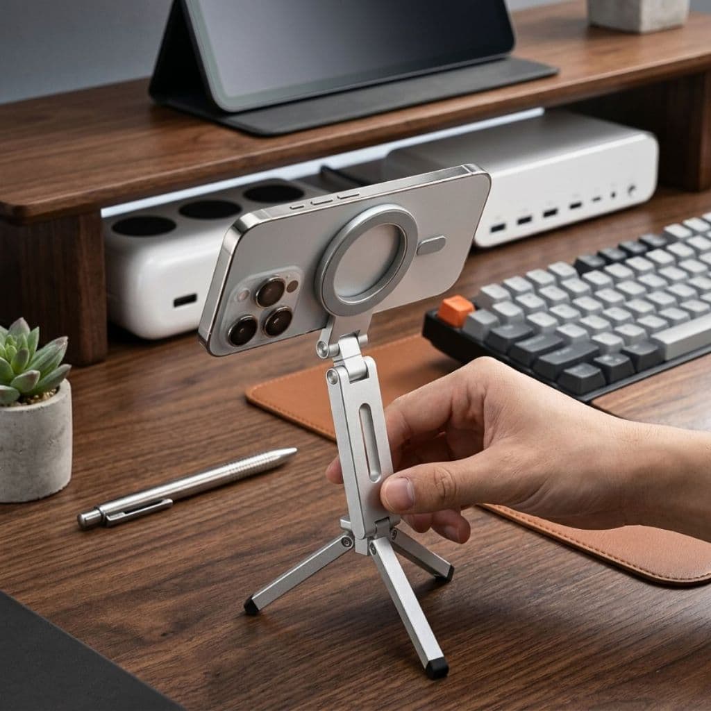 Suporte Celular Com Tripé Magnético Dobrável Leve Portátil Giratório 360° Android & Apple