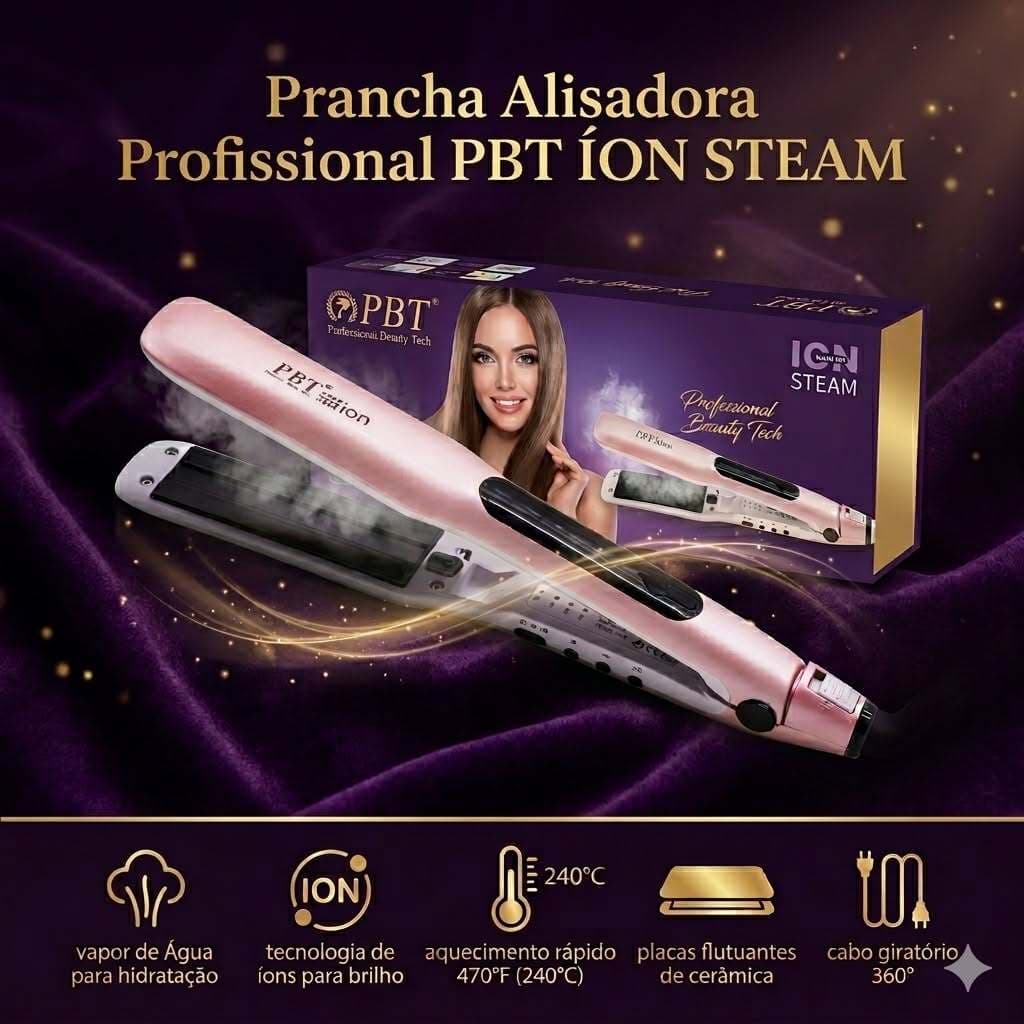 Prancha Alisadora Profissional PBT 3358 ÍON Steam 240°C  Vapor de Água Placas de Cerâmica Anti Frizz Aquecimento Rápido