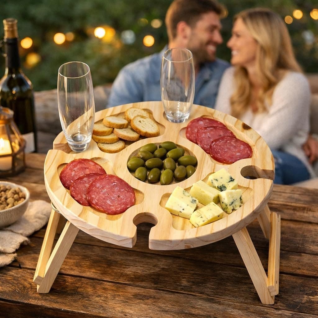 Petisqueira de Madeira com 5 Divisórias Tábua de Frios para Queijos Aperitivos com Suporte para Taças