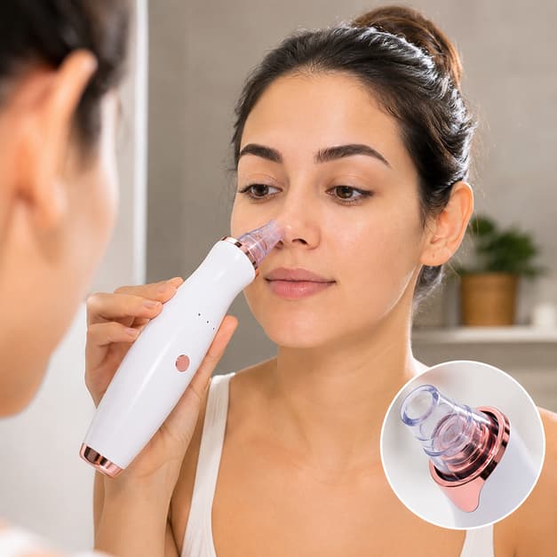 Removedor de Cravos a Vácuo Recarregável USB Limpador de Poros Facial 5 Ponteiras Sucção Ajustável
