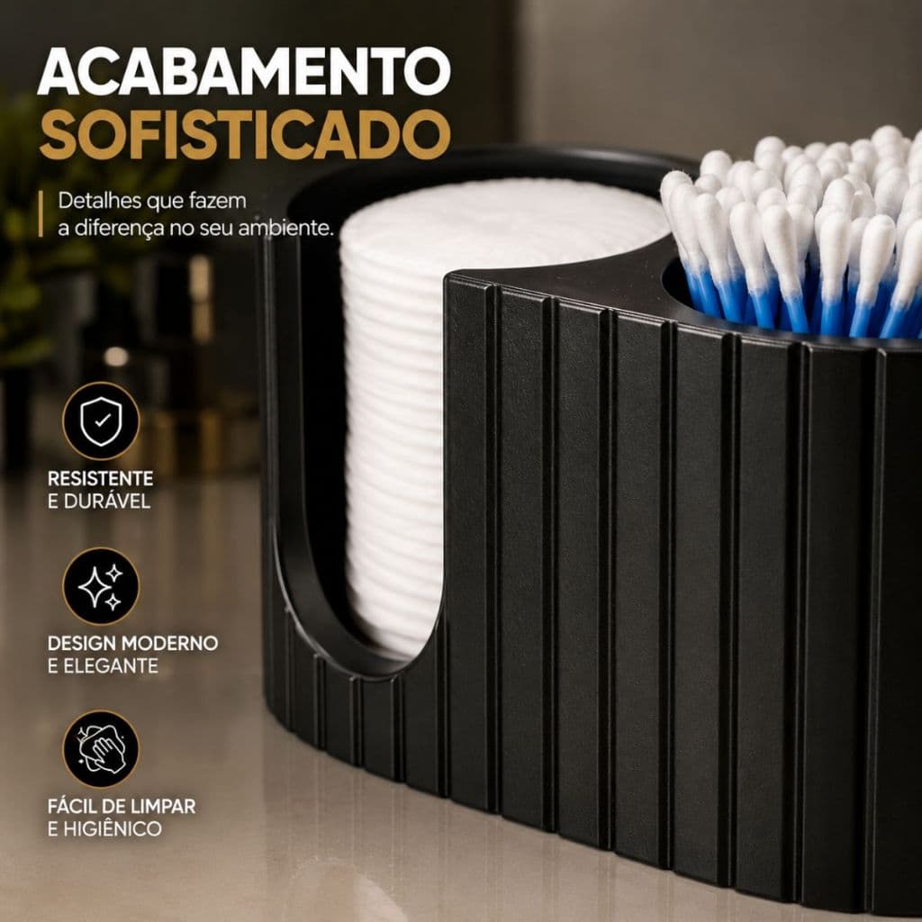 Porta Cotonete de disco Porta Algodão Organizador Banheiro Luxo