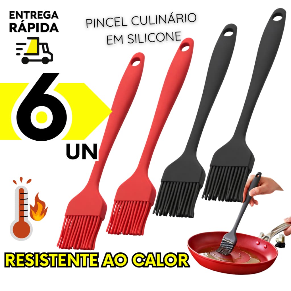 6, 3 ou 1 Pincel Culinário em Silicone Cozinha Churrasco Untar Temperar Não Danifica Forma