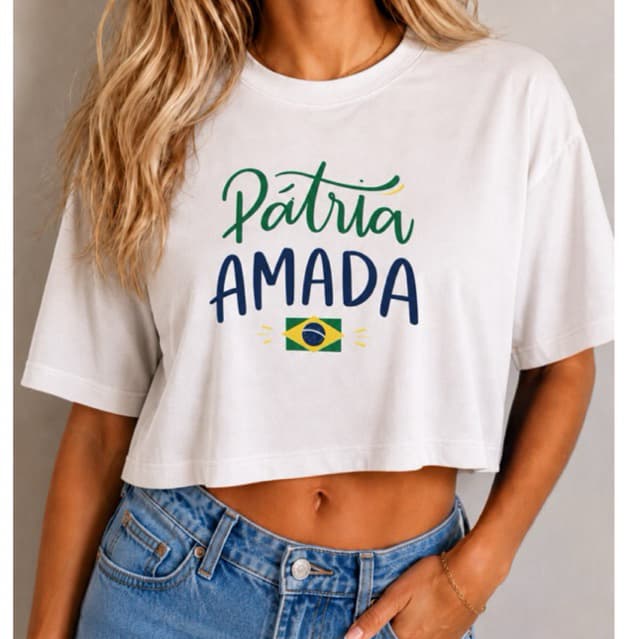 Croped Camiseta Feminina Brasil Copa T Shirt Algodão 100% Básica Casual
