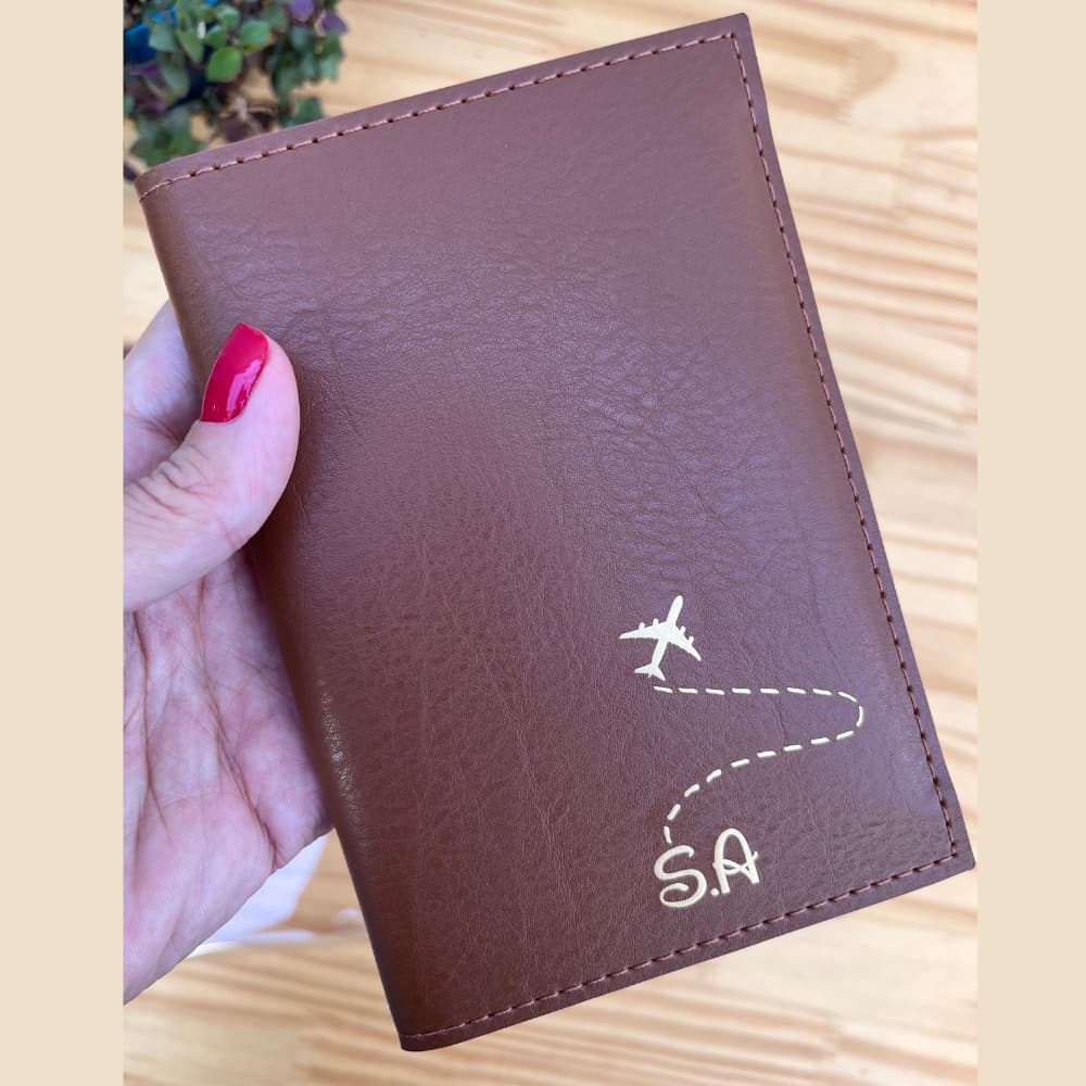 Capa Porta Passaporte  Individual ou duplo em couro sintético, Porta Passaporte Personalizado com Nome