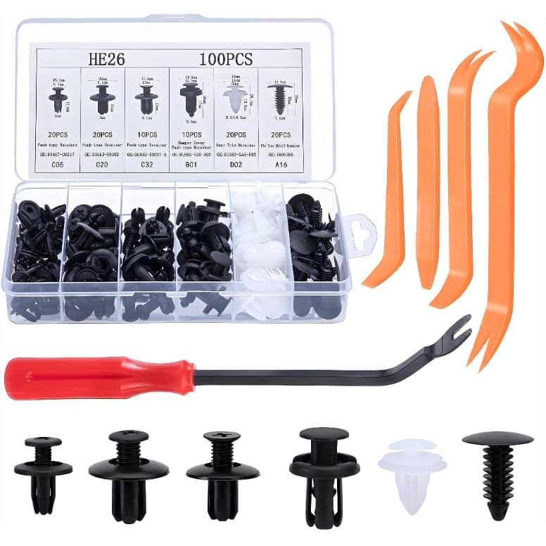 Kit 100 Peças Clipe de Fixação para Carro Rebite de Plástico Pára-lamas Painel Porta Automotivo