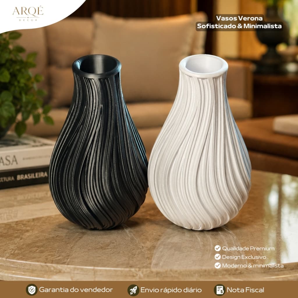 Vaso Verona Arqé Decor Luxo Decorativo Sofisticado Minimalista Moderno Elegante para Sala Quarto e Escritório
