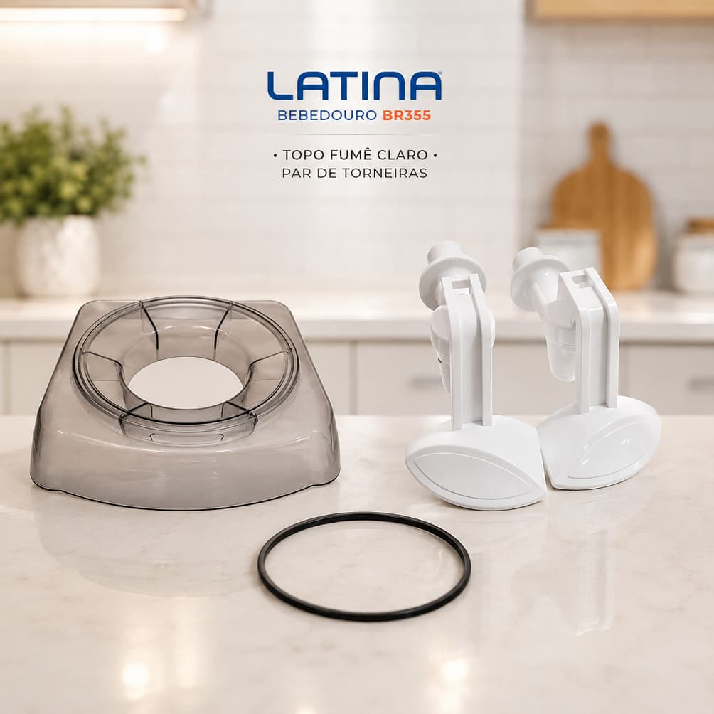 Combo Topo Tampa Bebedouro Galão Fumê Claro Latina Original Br355 Br 335 e Par de torneiras