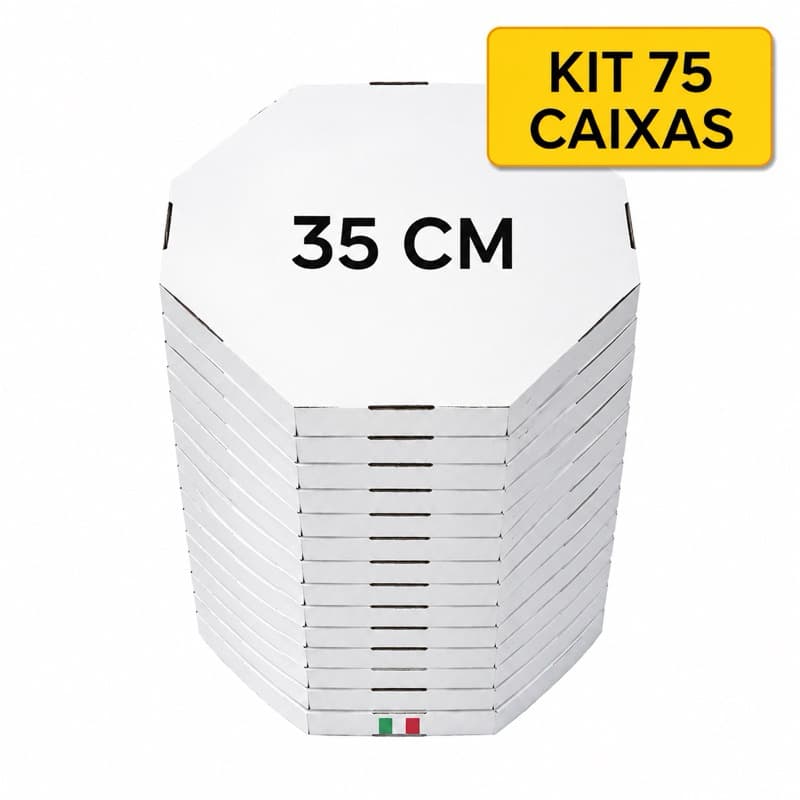 KIT 75 Caixas De Pizza N° 35 Oitavada Branco, LISA SEM ESTAMPA, Reforçada e Profissional.