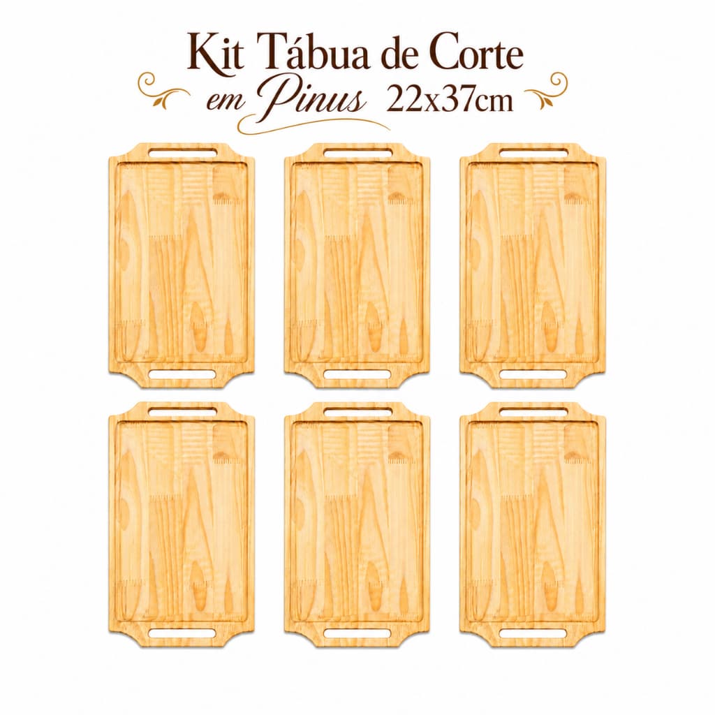 Kit Tábua de Corte Churrasco em Madeira Pinus 22x37cm Ideal Para Servir Churrasco Petisco Aperitivo Porção
