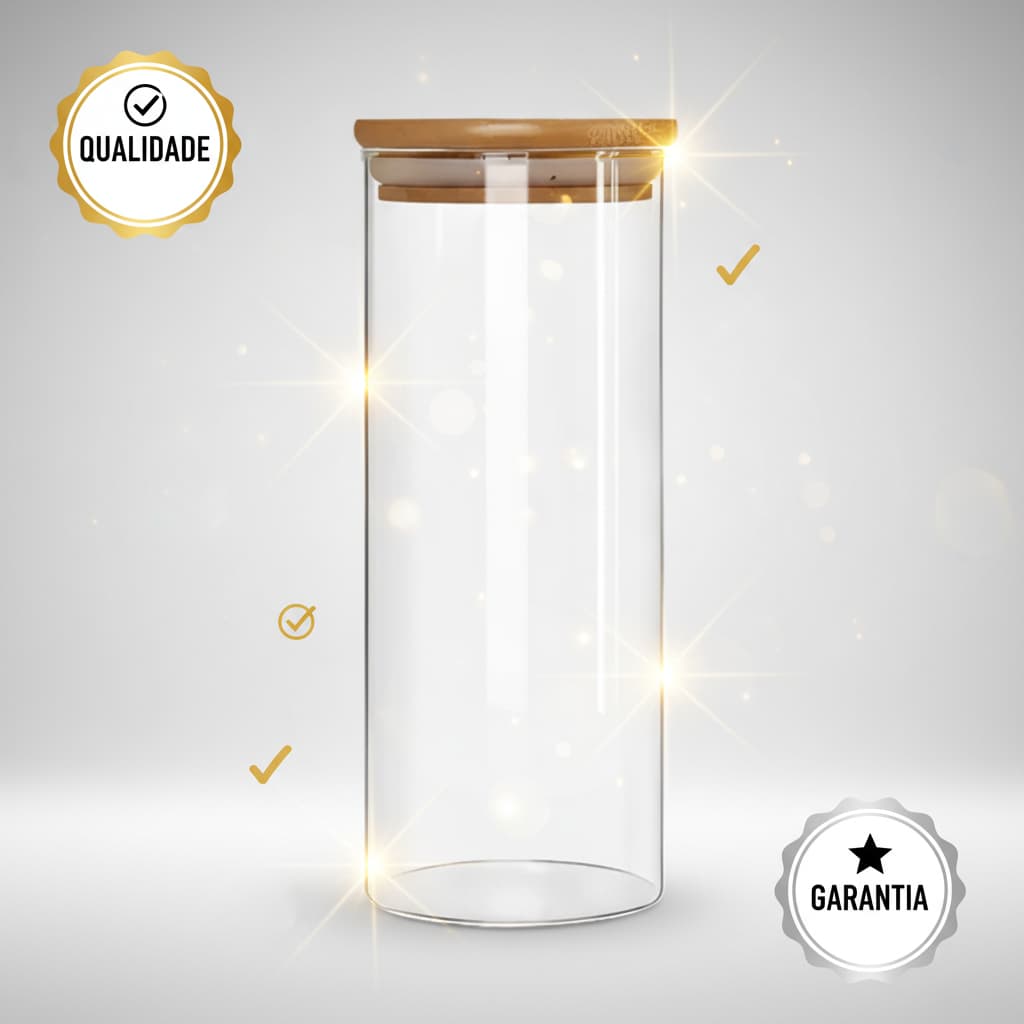 Pote Vidro Hermetico Tampa Bambu 1,500ml Armazenamento Conservacao cafe acucar Espaguete Macarrão