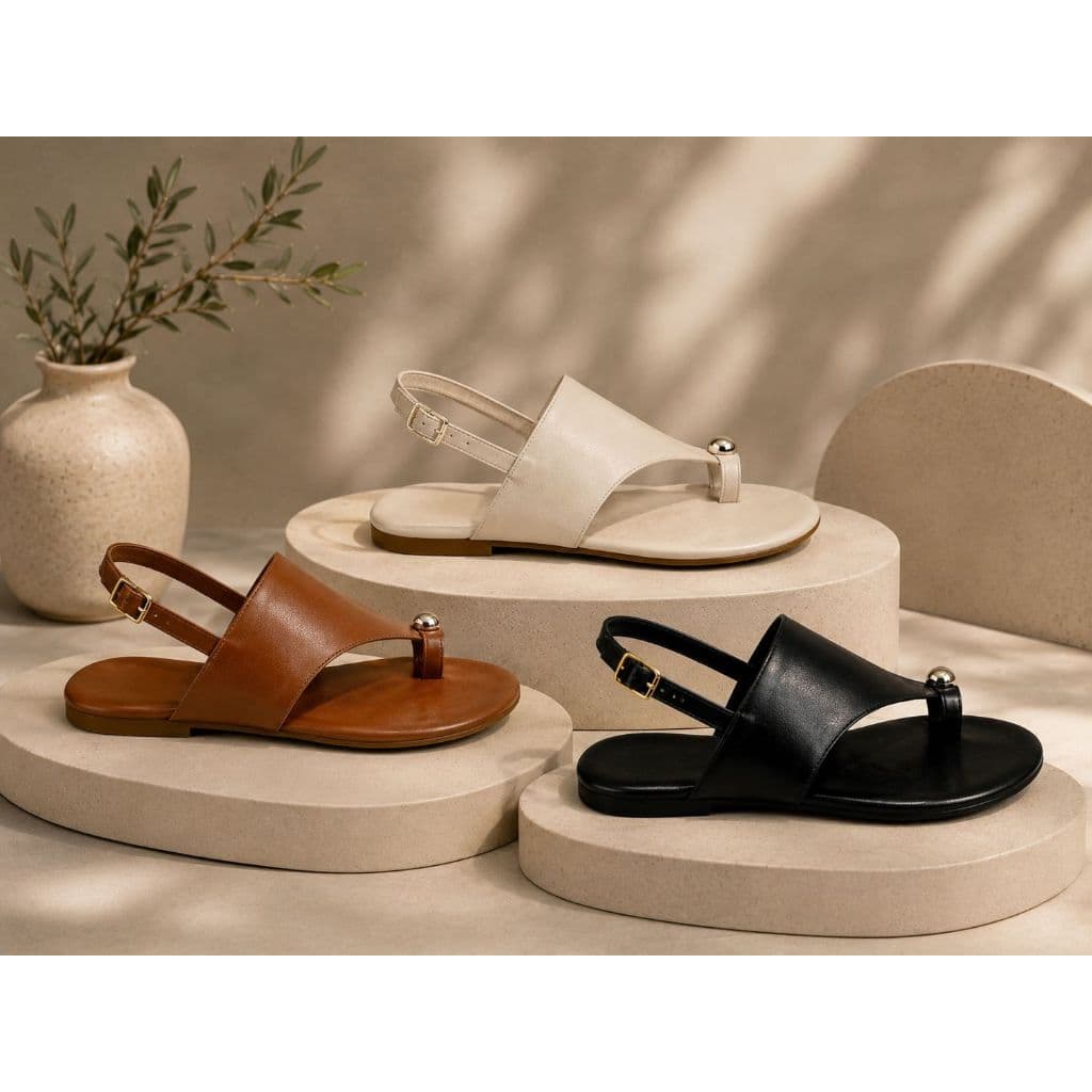 Sandalia Feminina Flat De Dedo ABS Metalizado Bico Redondo Conforto Casual Moderna com Necessaire