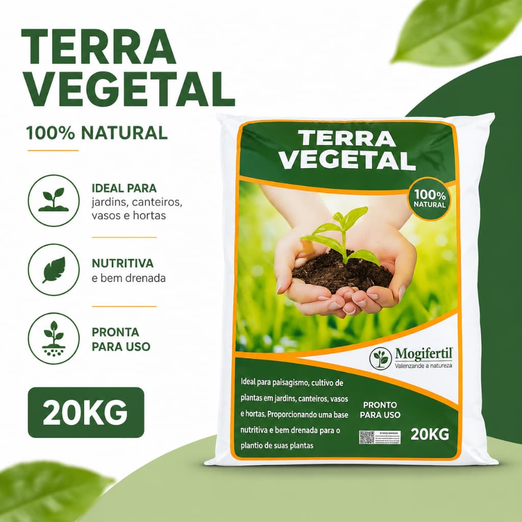 Terra Vegetal 20KG Adubada Premium Para Plantas Para Jardins Canteiros Vasos Mogifertil Substrato