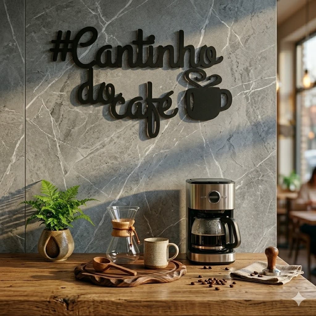Letreiro De Parede Cantinho Do Café Decoração Cozinha MDF Preto Placa Decorativa Com Dupla Face