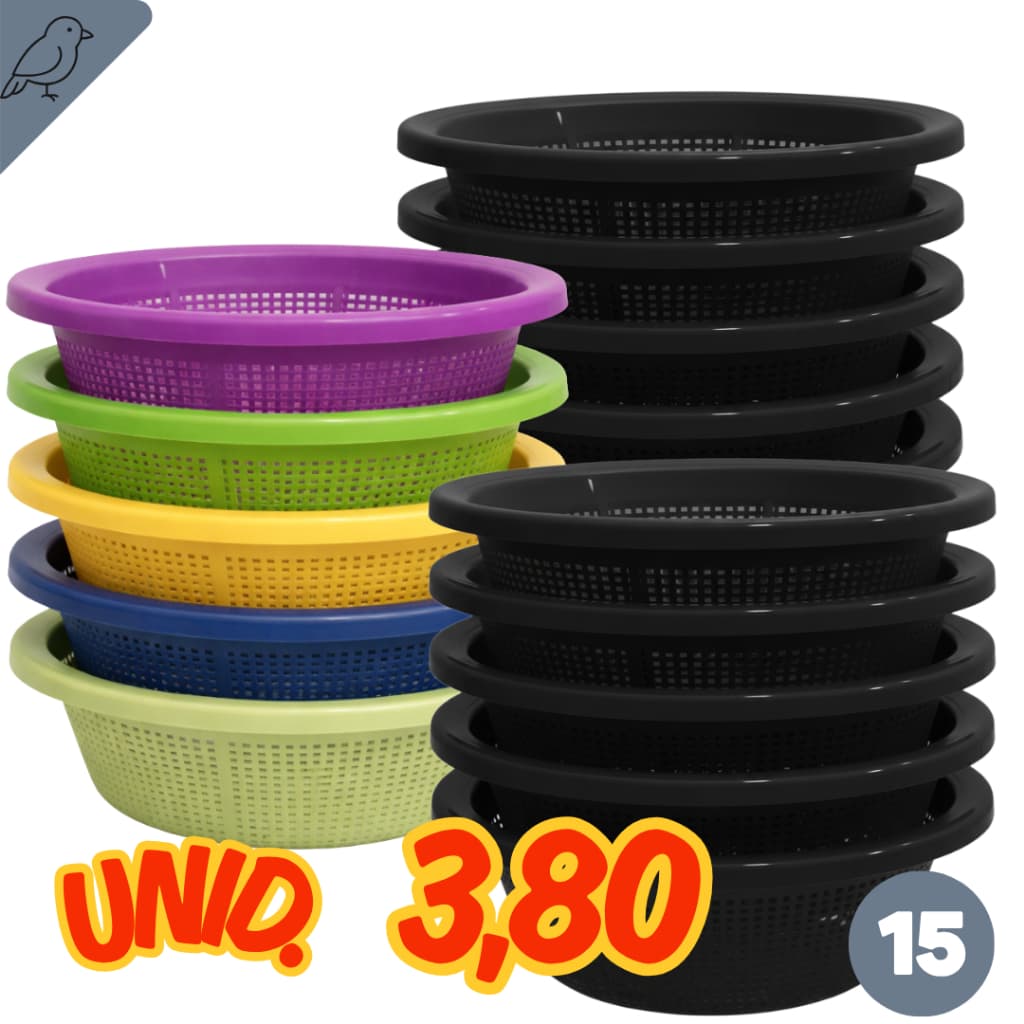Kit 15 Escorredores Lavatudo Cozinha Multiuso Material Resistente Duravel Para Arroz Feijao Legumes